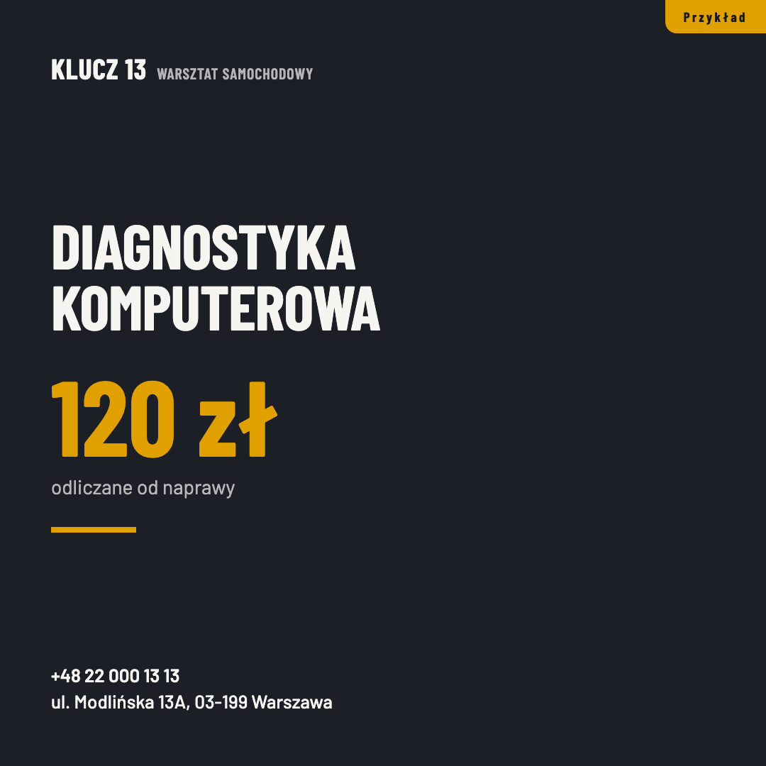 Post z ceną usługi warsztatu — diagnostyka komputerowa