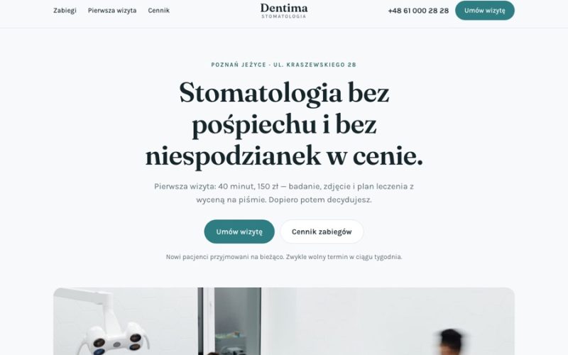 Wzorzec strony gabinetu stomatologicznego Dentima — pakiet Start