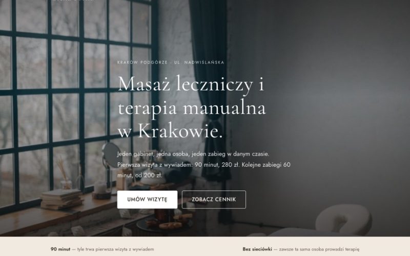 Wzorzec strony gabinetu terapii Cicha Sosna — pakiet Start