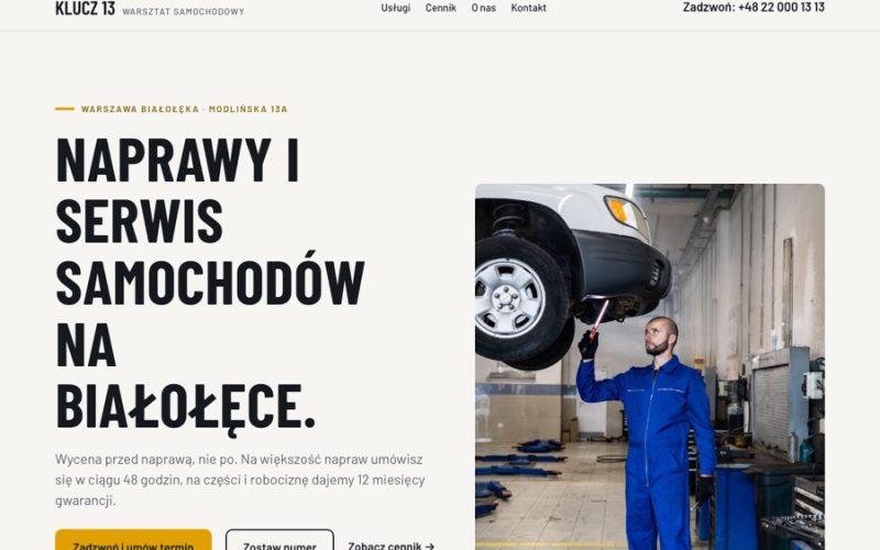 Wzorzec strony warsztatu samochodowego Klucz 13 — pakiet Start